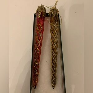 Vintage Set of Red and Gold twisted icicle Ornaments